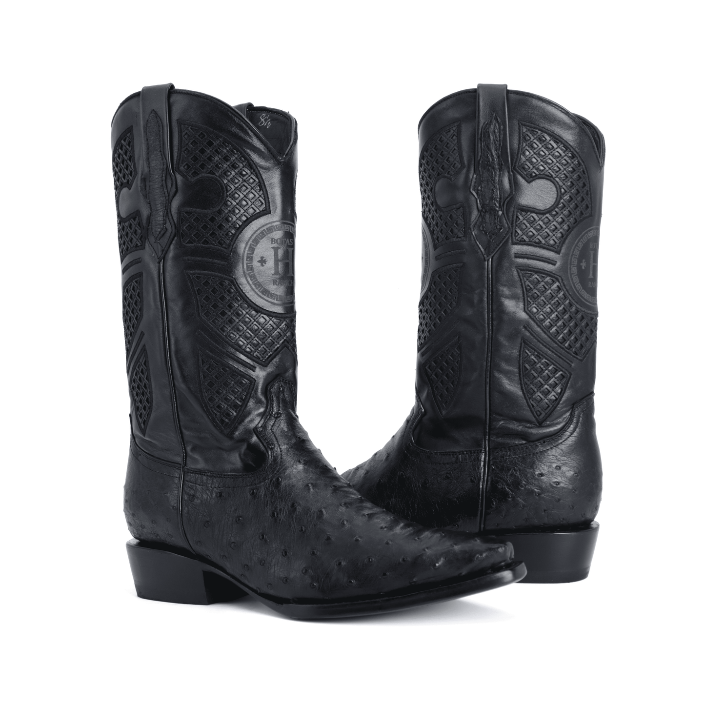 Bota Sinaloa en Piel de Avestruz Negro BH204