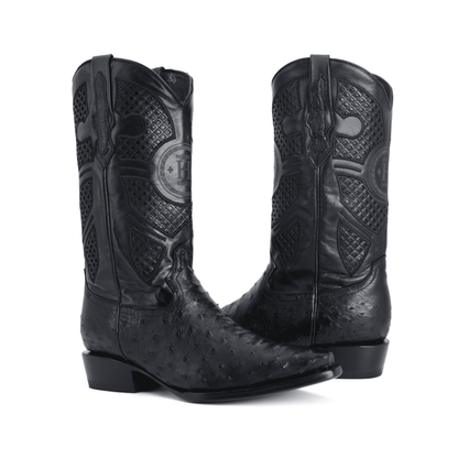 Bota Sinaloa en Piel de Avestruz Negro BH204